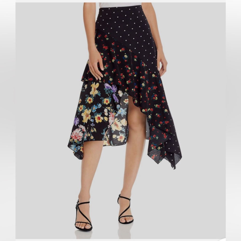 Asymmetrical Aqua Skirt - Multi Floral and Dot Print